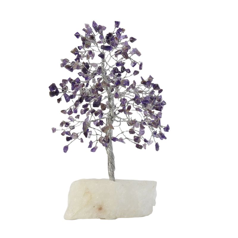 Amethyst Crystal Tree with 300 chips on a White Jade Base, 25cm tall, promoting healing, tranquility, and positive energy.
