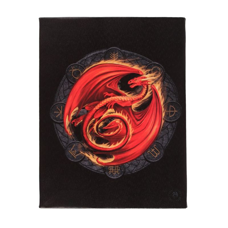 Canvas plaque by Anne Stokes featuring a vibrant Beltane dragon design, ideal for mystical home decor and spiritual inspiration.