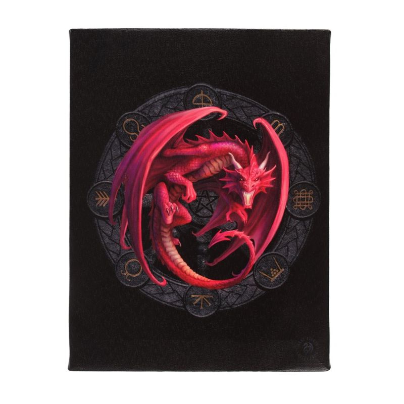 Canvas plaque featuring Anne Stokes' vibrant 'Lammas' dragon artwork, perfect for home decor and dragon lore enthusiasts.