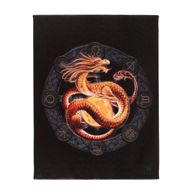Small Litha dragon canvas plaque by Anne Stokes, celebrating summer solstice with vibrant fantasy art.