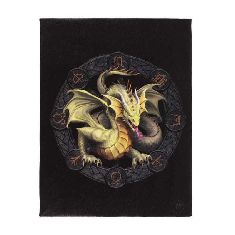 Small canvas plaque featuring Anne Stokes' Mabon dragon, symbolizing balance and abundance for autumn decor.