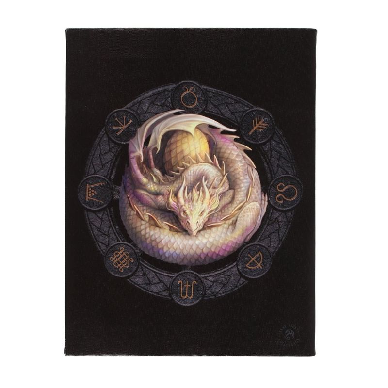 Small canvas plaque featuring a vibrant 'Ostara' dragon by Anne Stokes, symbolizing renewal and springtime magic.
