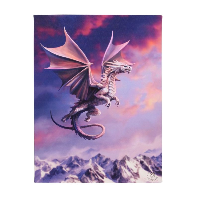 Small canvas plaque by Anne Stokes featuring vibrant 'Sky Queen' dragon artwork, perfect for fantasy decor enthusiasts.