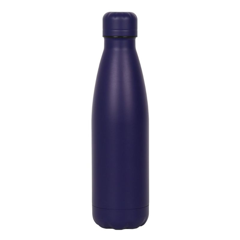 Navy blue metal water bottle featuring a star tarot illustration, 500ml capacity, eco-friendly with a screw-top lid.