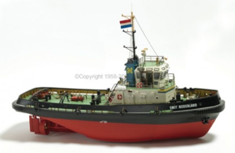 Detailed wooden model kit of the RCC 1/33 Smit Nederland, showcasing maritime craftsmanship and intricate assembly features.