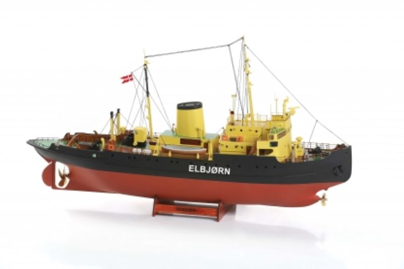 Alt text: "Detailed 1/75 scale wooden model kit of the Elbjorn Icebreaker, capturing its historic maritime design."