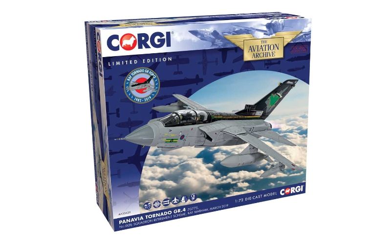 1/72 diecast model of Tornado GR4 IX Squadron RAF by Corgi, showcasing detailed design and authentic markings for collectors.