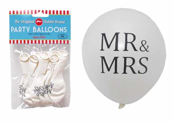 Pack of 48 premium 'MR & MRS' balloons, perfect for weddings and anniversaries, 27.5cm, suitable for helium or air.