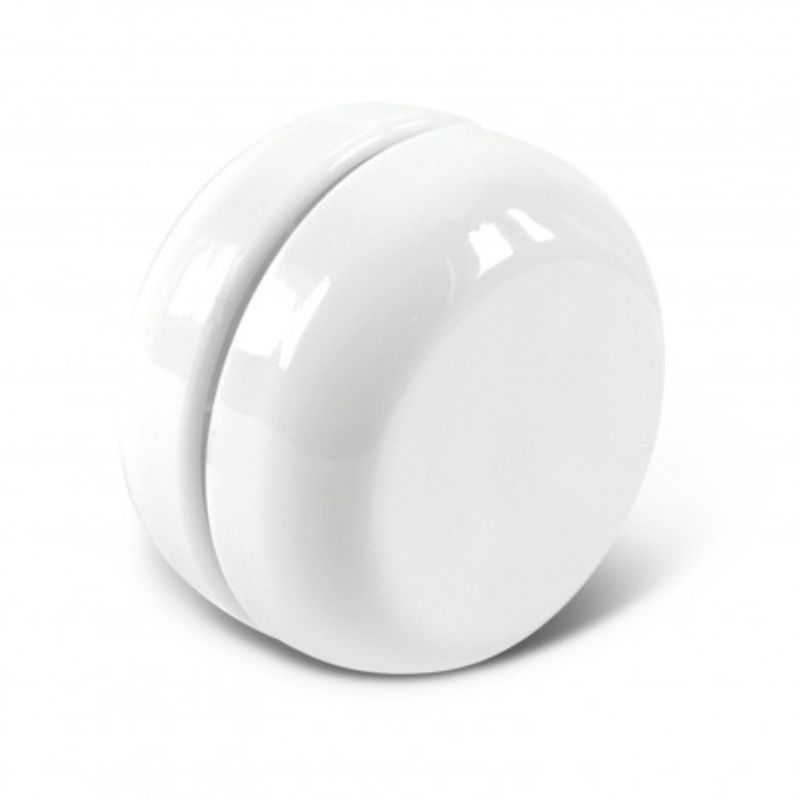 Set of 12 white yoyos, perfect for promotions and events, featuring a smooth spin and customizable branding space.