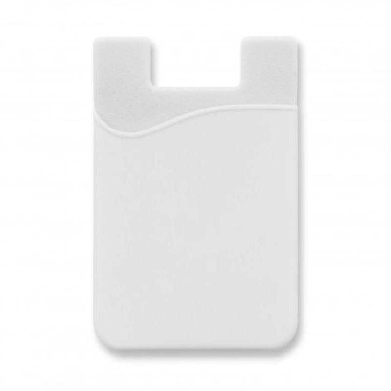 White silicone phone wallet set of 12, securely adheres to phone backs, holds cards, minimal bulk, soft-touch finish.