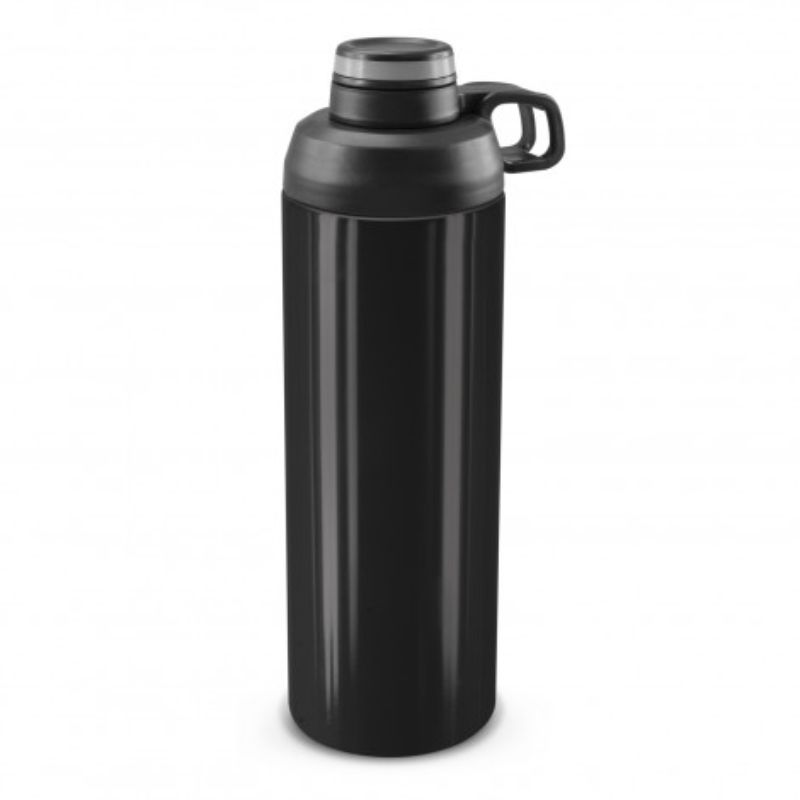Set of 3 sleek black and grey stainless steel bottles with flip caps, ideal for hydration on-the-go.