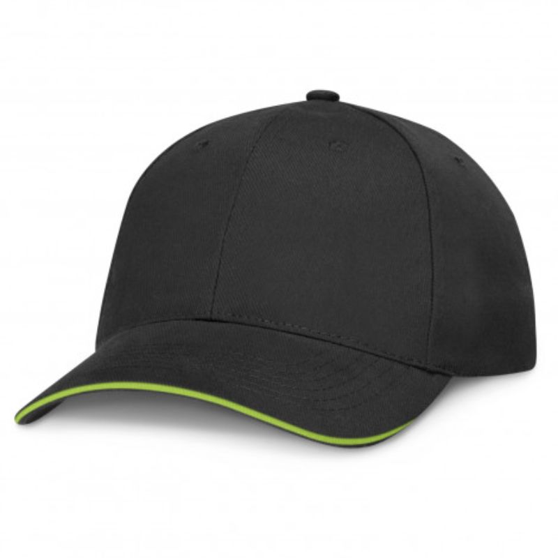 Set of 6 black and bright green caps with structured design, comfort sweatband, and adjustable buckle for versatile wear.