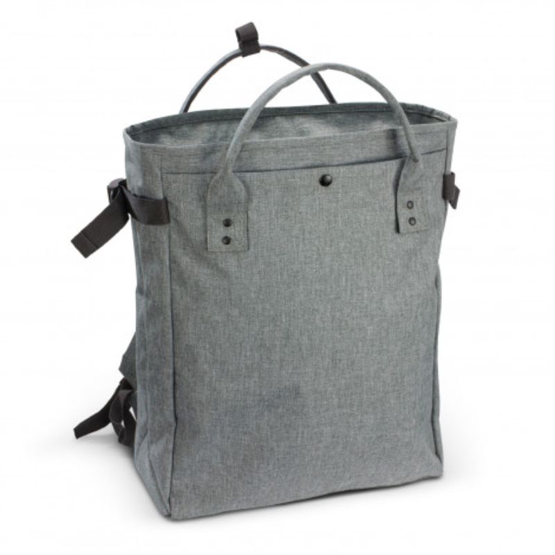 Extra-large grey tote backpack with zippered closure, front pocket, and padded straps for versatile everyday use.