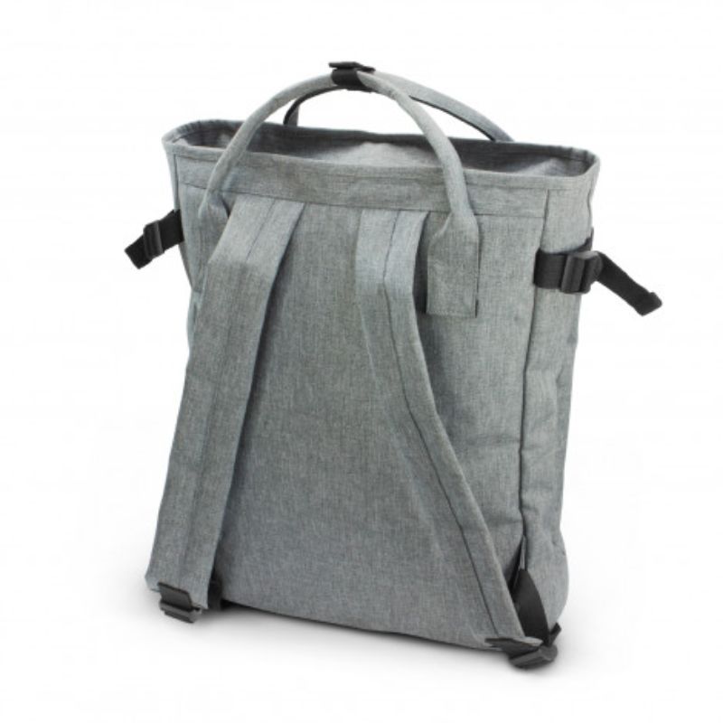 Extra-large grey tote backpack with zippered closure, padded straps, and versatile design for daily essentials and travel.