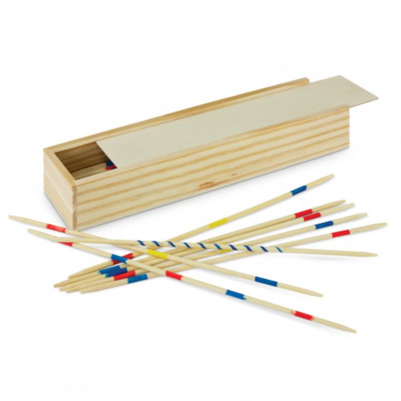Classic Pick Up Sticks Game set of 24 in a wooden box, designed for fun and skill development for all ages.