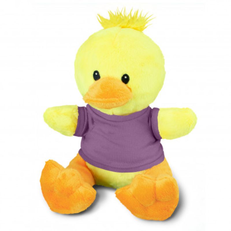 Set of 3 soft, huggable duck plush toys in yellow, orange, and purple, perfect for playtime and imaginative nurturing.