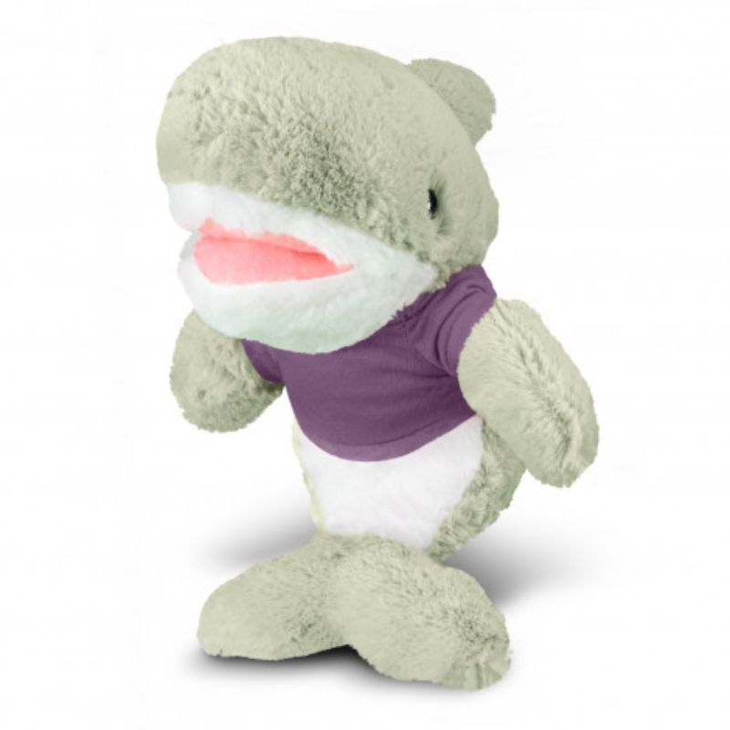Set of 3 adorable grey, white, and purple shark plush toys, perfect for cuddles, decor, and imaginative play.