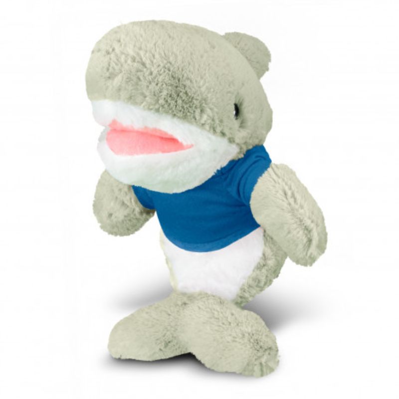 Set of 3 soft shark plush toys in grey, white, and dark blue, perfect for cuddles and imaginative play.