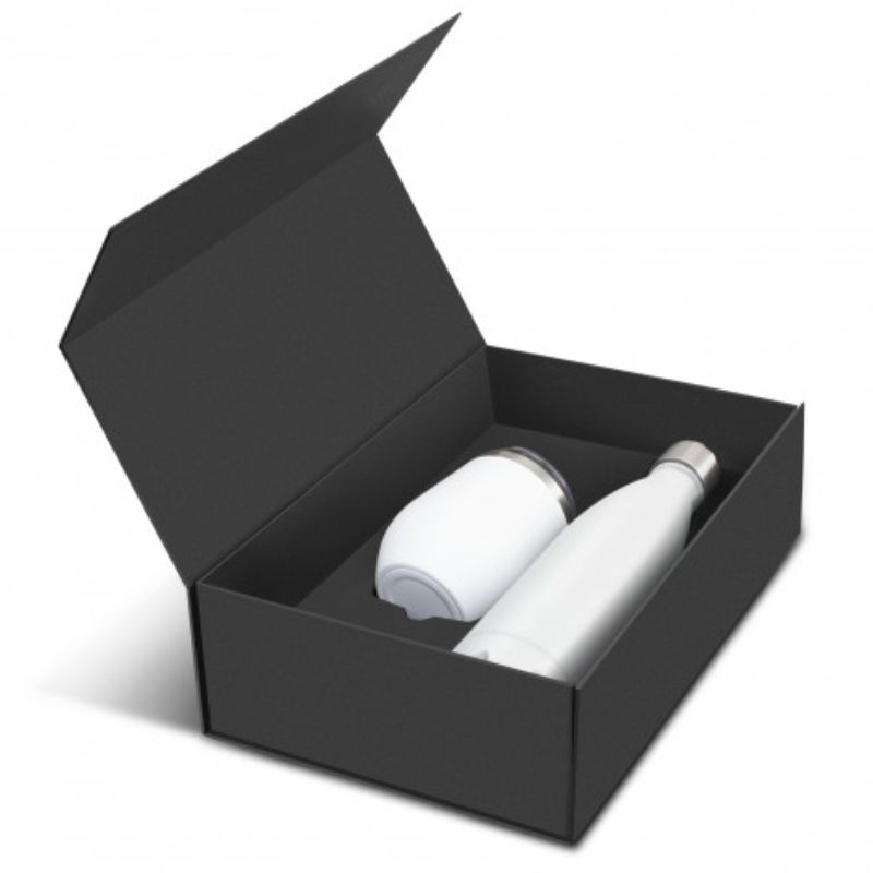 Cordia Vacuum Gift Set (White) features a 500ml insulated bottle and 300ml cup in a sleek gift box, ideal for stylish hydration.