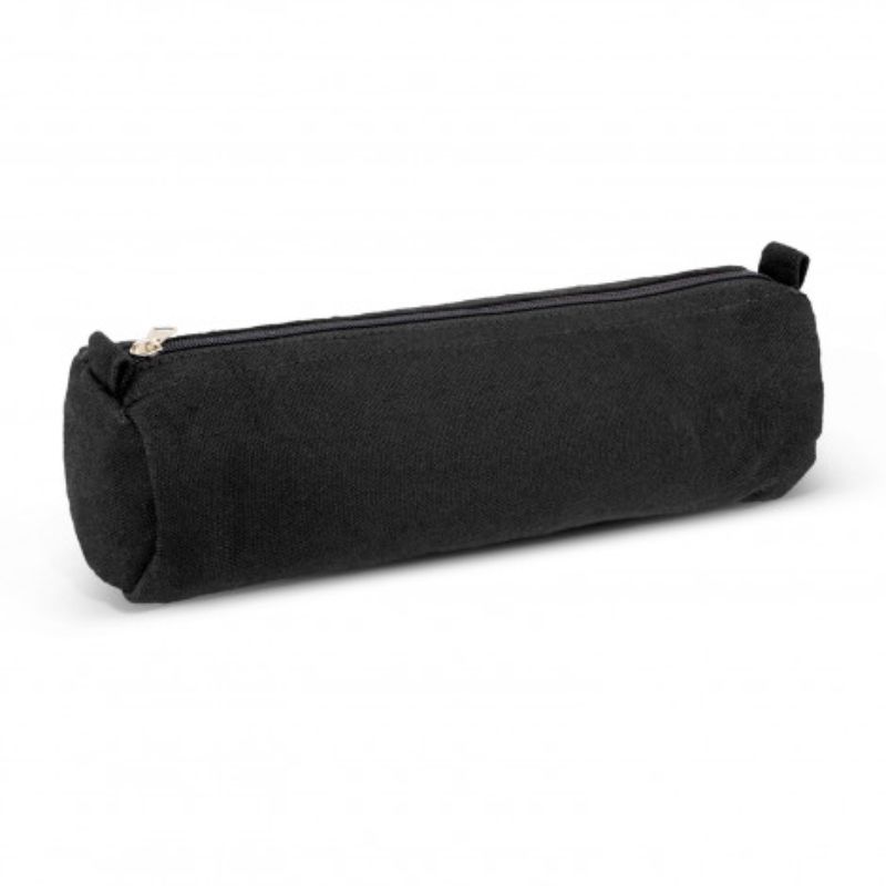 Set of 24 sleek black 22cm Tutor Pencil Cases made of durable cotton canvas with secure zippered closures.