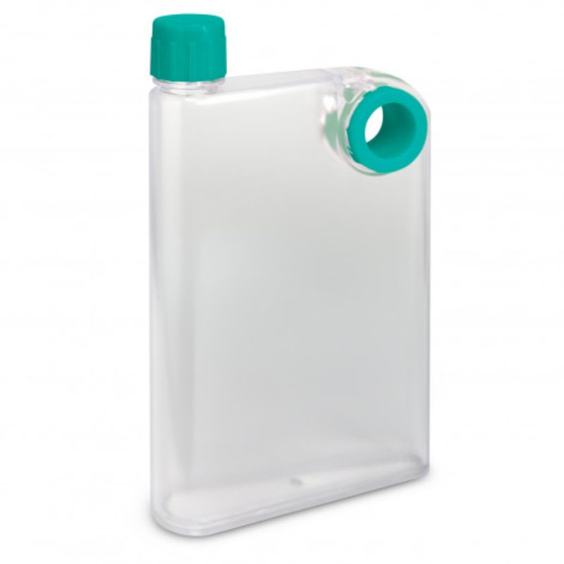 Set of 6 frosted teal water bottles with secure lids, finger grips, and portable design for stylish hydration.