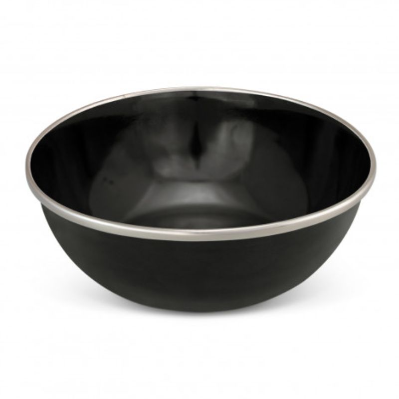Set of 6 durable black enamel bowls, perfect for outdoor dining and camping, measuring 153mm diameter and 60mm height.