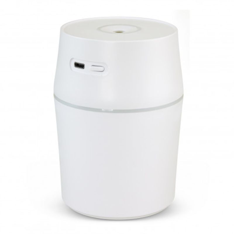 Sleek white aroma diffuser enhancing any space with essential oils and soothing multi-colored lighting for relaxation.