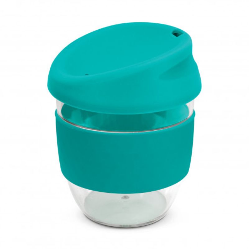 Set of 3 teal Nova Cups, 230ml Tritan, shatterproof with silicone lids and grips, ideal for stylish on-the-go sipping.