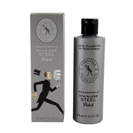 Stainless Steel Polish in a 250ml bottle, designed to restore shine and remove stains from kitchen appliances and cookware.