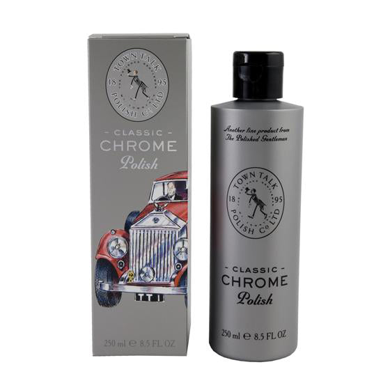 Bottle of Chrome Polish providing a bright, mirror-like finish for chrome surfaces, ideal for automotive and household items.