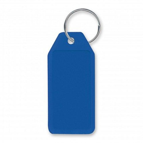 Vibrant blue budget key rings pack of 50, ideal for organizing keys and promoting brands with durable hard plastic.