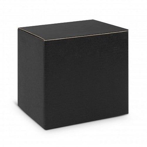 Elegant white stoneware latte mug with 300ml capacity, perfect for coffee lovers, presented in a stylish black gift box.