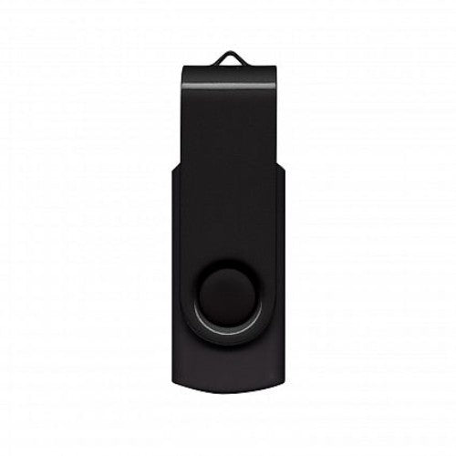 Helix 8GB black flash drive with metal swivel, soft rubber case, USB 2.0, compact design for easy portability.