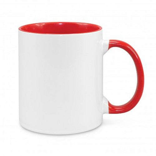 Set of 6 white and red two-tone stoneware coffee mugs, perfect for hot beverages and beautifully packaged in a gift box.