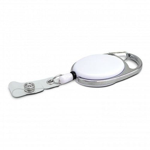 Evo Retractable ID Holder set of 30 in white, featuring steel spring and carabiner clip for easy ID access.