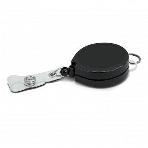 Set of 30 black retractable ID holders with sturdy clips, designed for secure ID display and easy access.