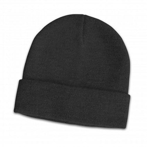Set of 6 black Cardrona wool blend beanies with roll-up cuffs, offering warmth, comfort, and style for winter outings.