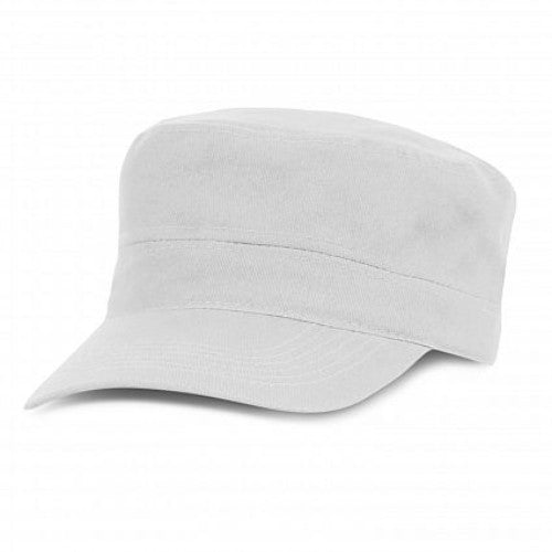 Set of 6 white military-style caps, made of durable cotton with a pre-curved peak and adjustable closure for comfort.
