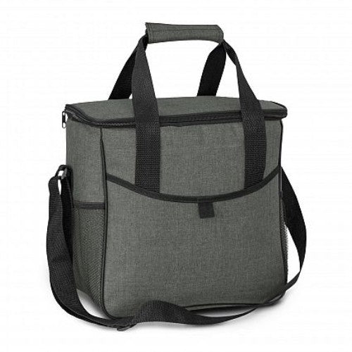 Stylish grey Nordic Elite Cooler Bag with 18L capacity, PE foam insulation, waterproof liner, and multiple storage pockets.