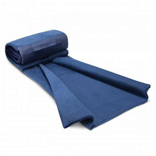 Navy Yukon Fleece Blanket, soft 180gsm polar fleece, cozy for home or outdoor use, with easy-carry design and durable edges.