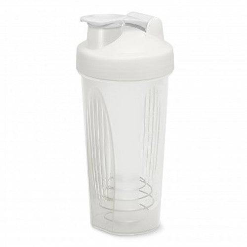 Set of 12 white Atlas shakers, 600ml, shatterproof, BPA-free, with secure lid and stainless steel mixing ball for smooth drinks.