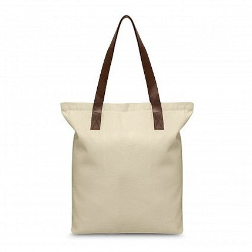 Set of 6 Ascot Tote Bags in Natural/Brown, durable cotton canvas with zippered closure and long shoulder handles.