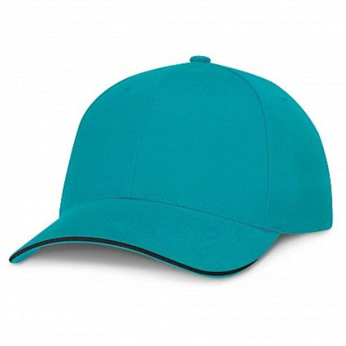 Light blue premium caps with black trim, adjustable fit, breathable design, set of 6 for stylish summer outings.