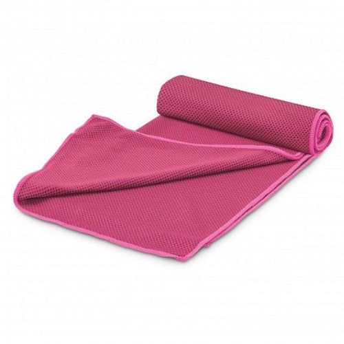 Set of 6 vibrant pink Yeti cooling towels, made from nylon and polyester, designed for quick temperature relief and portability.