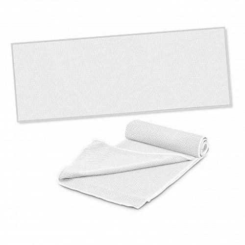 Yeti Premium Cooling Towel in white, lightweight, activates cooling by wetting and snapping, ideal for outdoor activities.