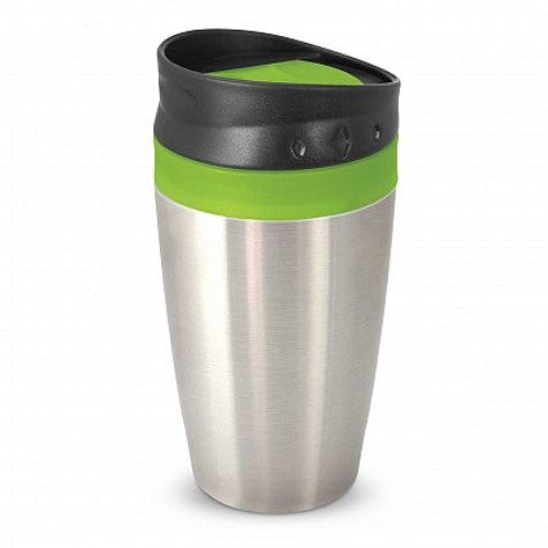 Bright green Octane Coffee Cup set of 12, double wall, 400ml, spill-proof lid, durable, and BPA-free for hot beverages.