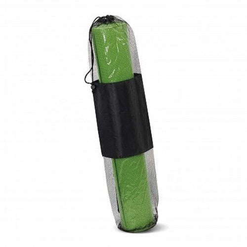 Bright green Zen Yoga Mat with non-slip surface, eco-friendly materials, and a compact carry case for easy transport.