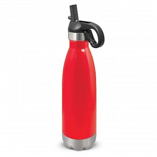 Vibrant red 700ml stainless steel drink bottle with flip lid, integrated straw, and carabiner clip for easy hydration on-the-go.
