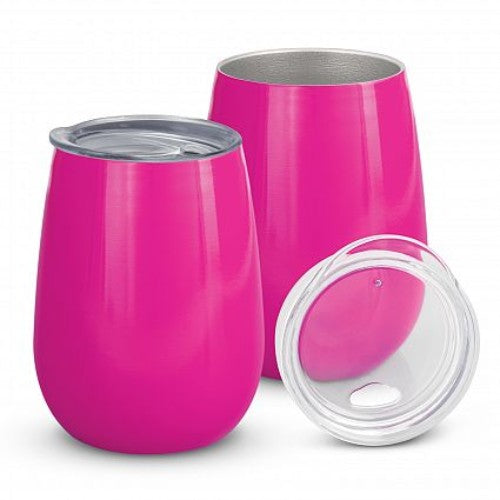 Elegant pink Cordia Vacuum Cup, 300ml stainless steel, double-wall insulated, keeps drinks hot or cold for 3 hours.