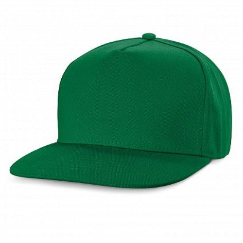Set of 6 dark green Chrysler Flat Peak Caps with flat peak design, embroidered eyelets, and adjustable snapback for comfort.